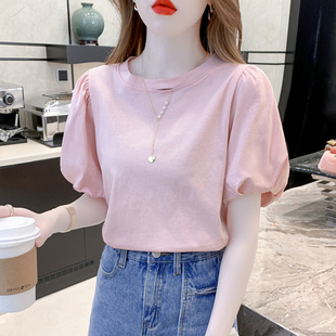 Short-Sleeved T-Shirt for Women Summer 2025 New Style Puff-Sleeved Fashionable Unique Chic Top Versatile Thin Style Shirt