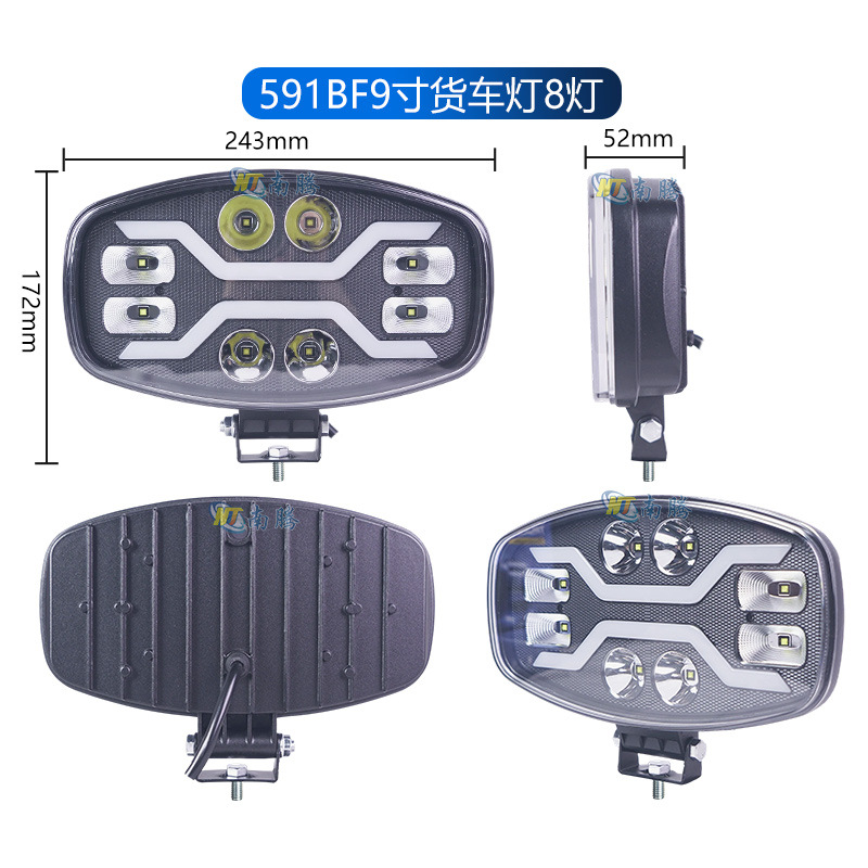 Camión de soporte de lámpara LED, lámpara de techo de alta potencia, proyector de 9 pulgadas cuadrado, lámpara transfronteriza de doble luz, modelo ruso