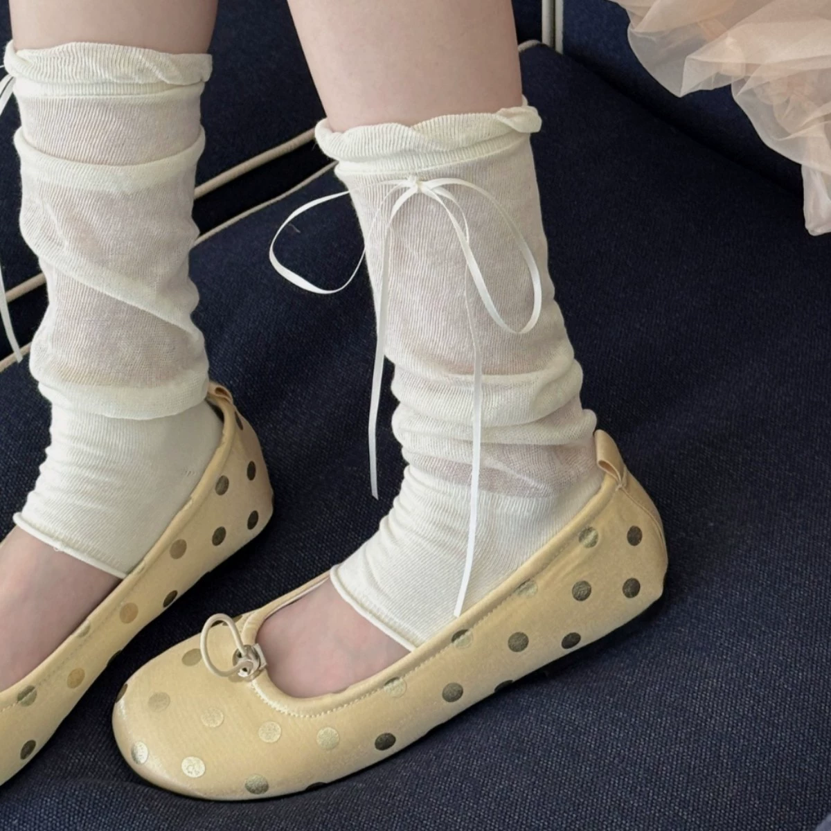 Summer cute thin gaiters with bow, breathable socks