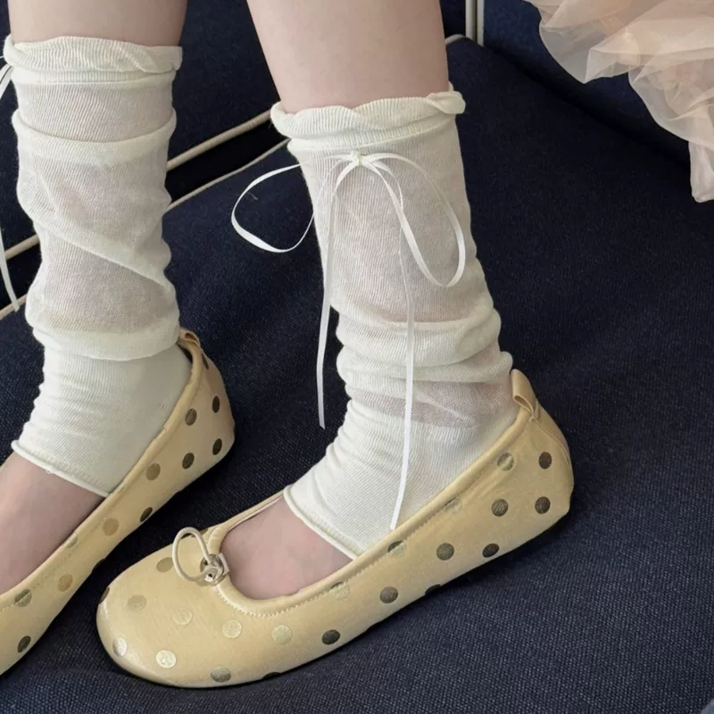 Summer cute thin gaiters with bow, breathable socks