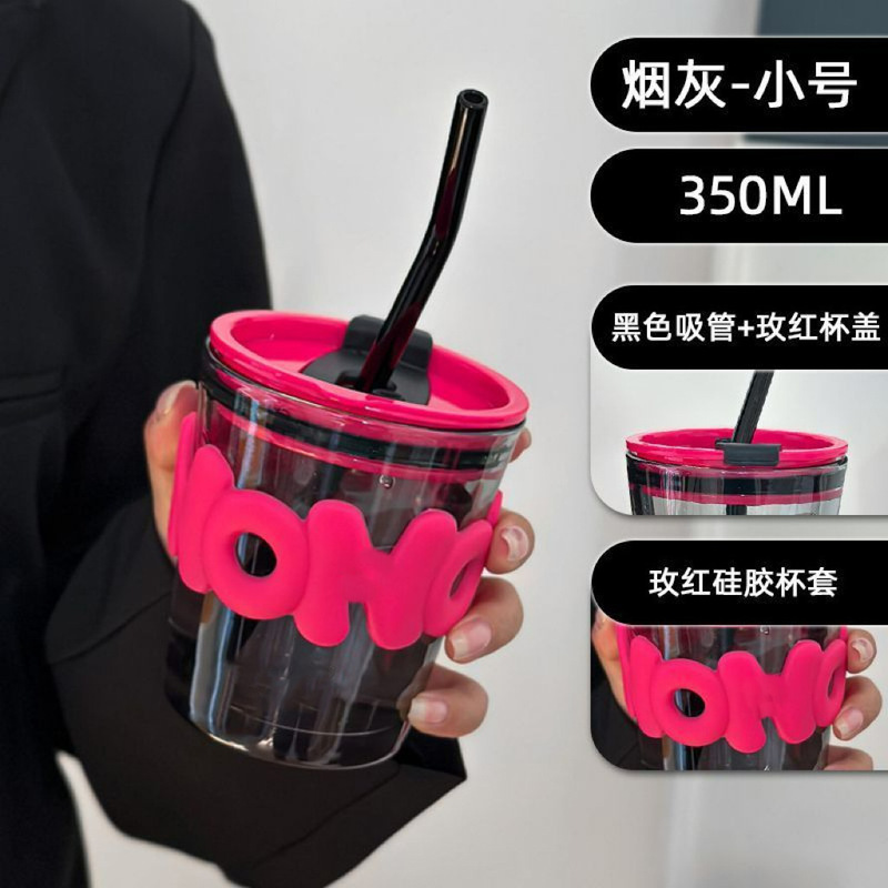 ネット赤同一文字ガラスストローカップins風カップルコーヒー飲料カップドレナージ広告プレゼントカップ|undefined