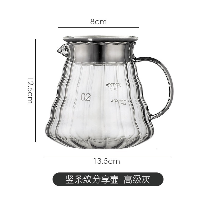 Juego de cafetera de descarga manual de Bincoo, olla para compartir con patrón vertical de vidrio, olla de nube con tapa, juego de taza con filtro de café