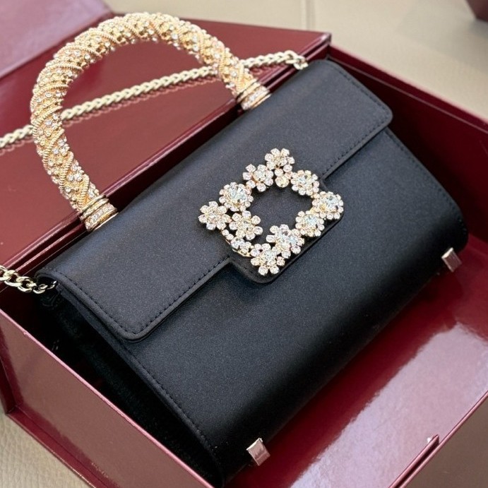 Fashion Rhinestone Flower Buckle Flap Handbag Messenger Bag Retro Simple Commuter Evening Bag Chain Shoulder Crossbody Square Bag