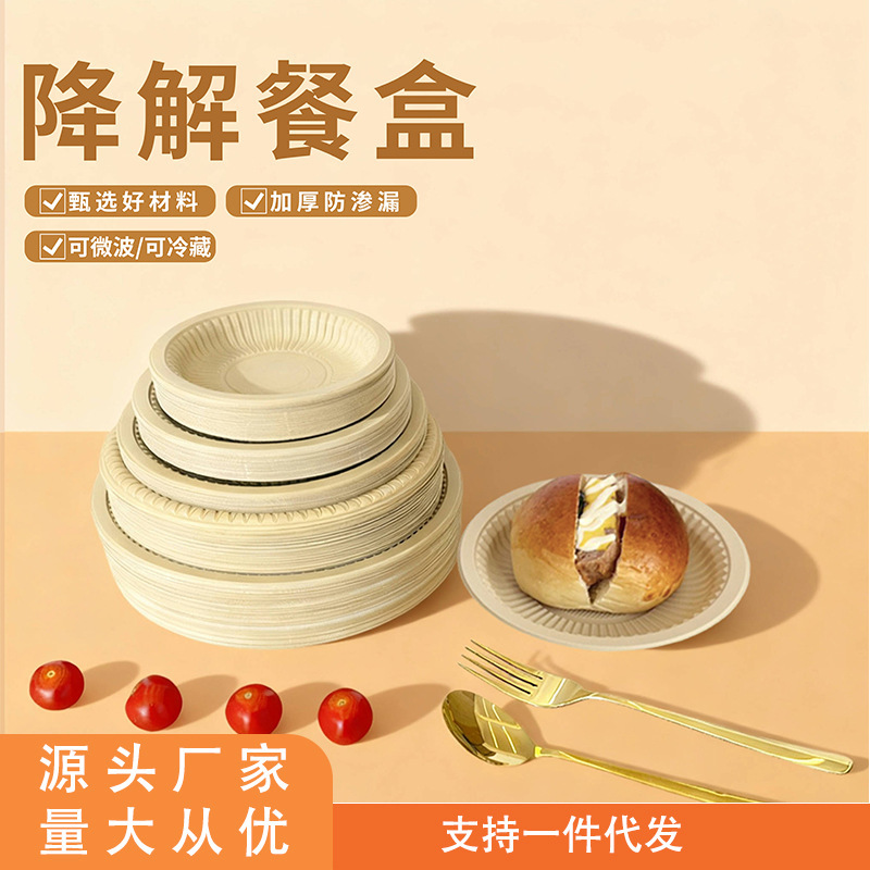 Disposable Biodegradable Commercial Food-Grade Eco-Friendly Round Dinner Plates, Picnic Plates, Barbecue Cake Plates, Bone Plates
