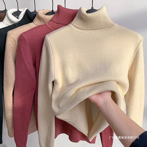 White high-neck padded thermal t-shirt for women, autumn and winter innerwear, new unique warm top, single color