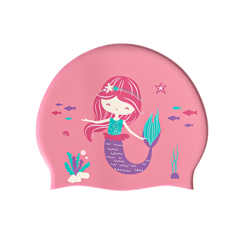 Children's Swimming Cap Mermaid Girls Cute Cartoon Silicone Waterproof Fitting Non-Stretching Professional Ear Protection Swimming Cap