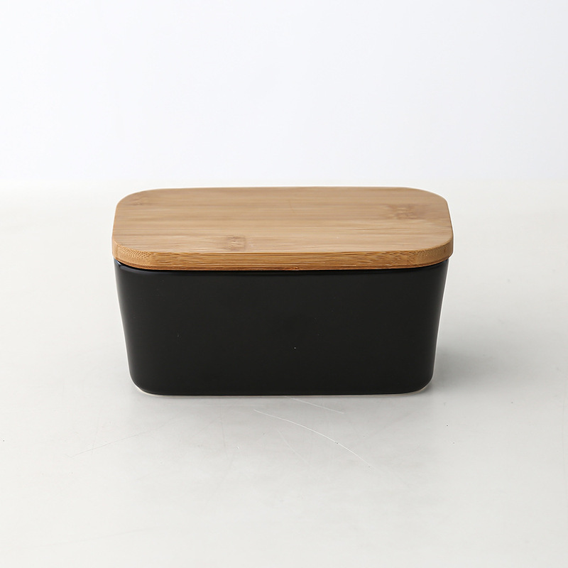 長方形の陶磁器のバターの箱の密封の缶の牛油の箱の竹の蓋はナイフの洋式の家庭用チーズの箱のクロスボーダーのアマゾンを持ちます。|undefined