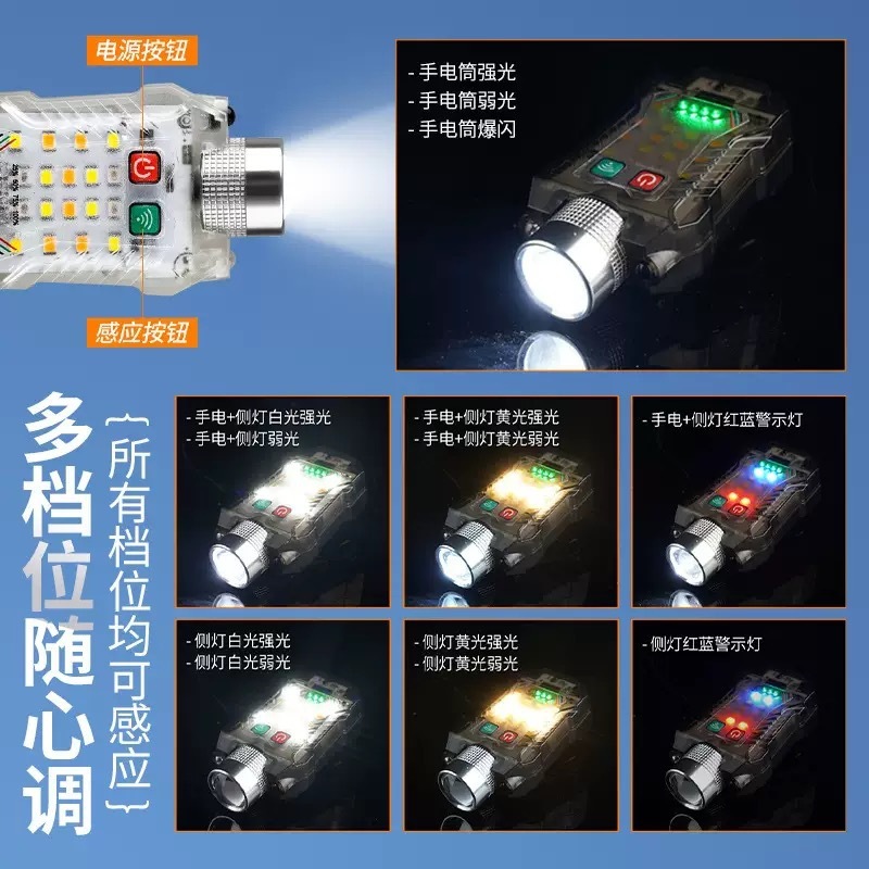 新型LED超長航続感応ヘッドライトUSB充電屋外夜釣りヘッドライトキーホルダーマグネット吸引懐中電灯|undefined