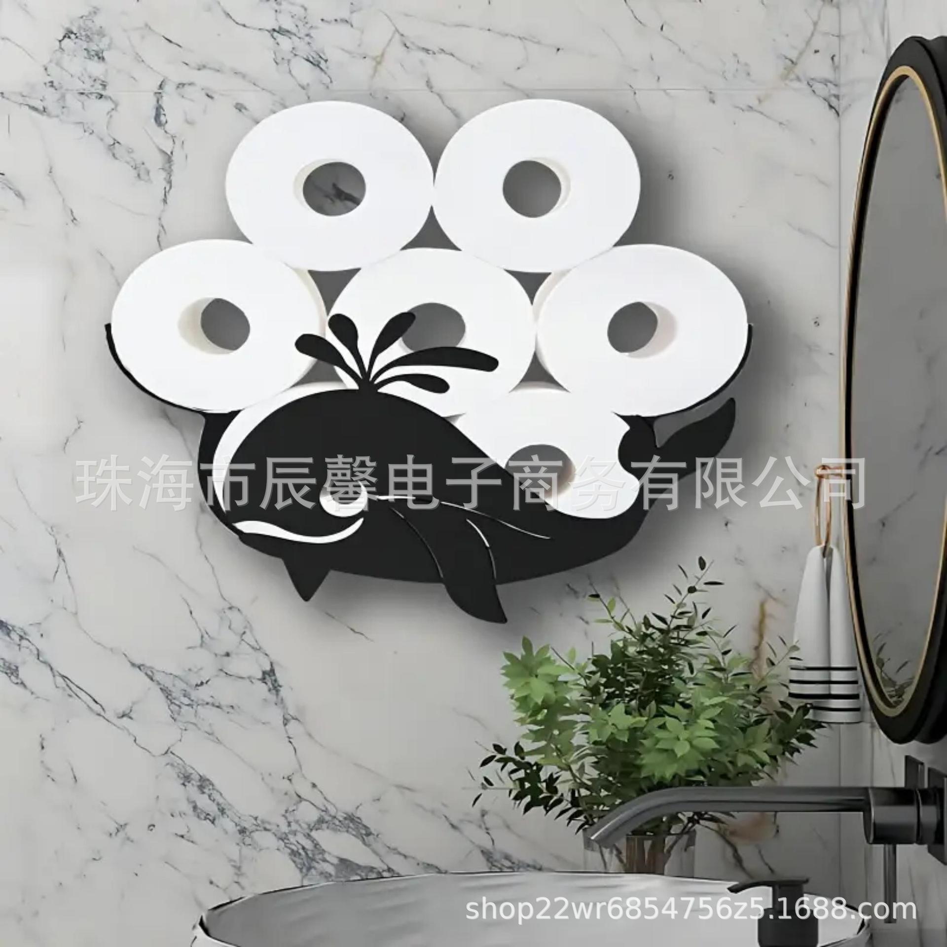 New Whale Animal Toilet Paper Storage Rack Fun Roll Paper Iron Wall-Mounted Paper Towel Holder Manufacturer Supply