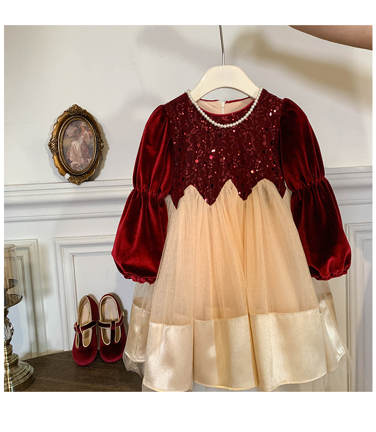 Flickor prinsessklänning vinter sammet fluffig tyllkjol barn_voghion.com