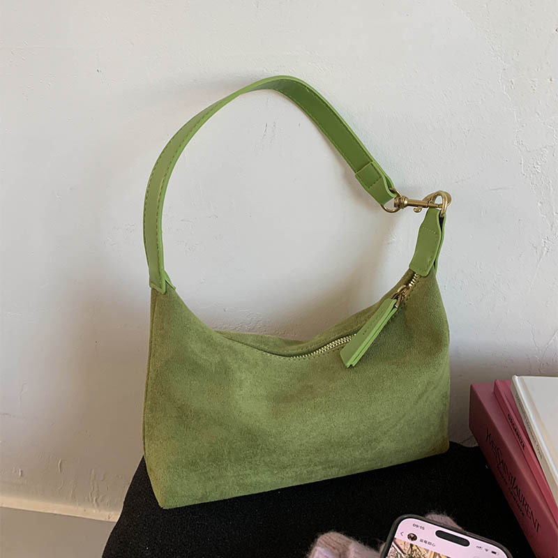 Retro Suede Underarm Bag Simple Pillow Bag Korean Style Crescent Bag Trendy Women's Commuter Shoulder Bag - Thumbnail 7