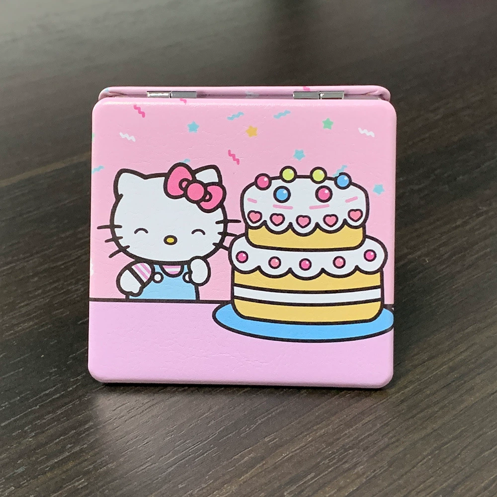 Handheld Folding Mirror (Hello Kitty) Cute Custom Print, Compact 7.1×6.7 cm for Students