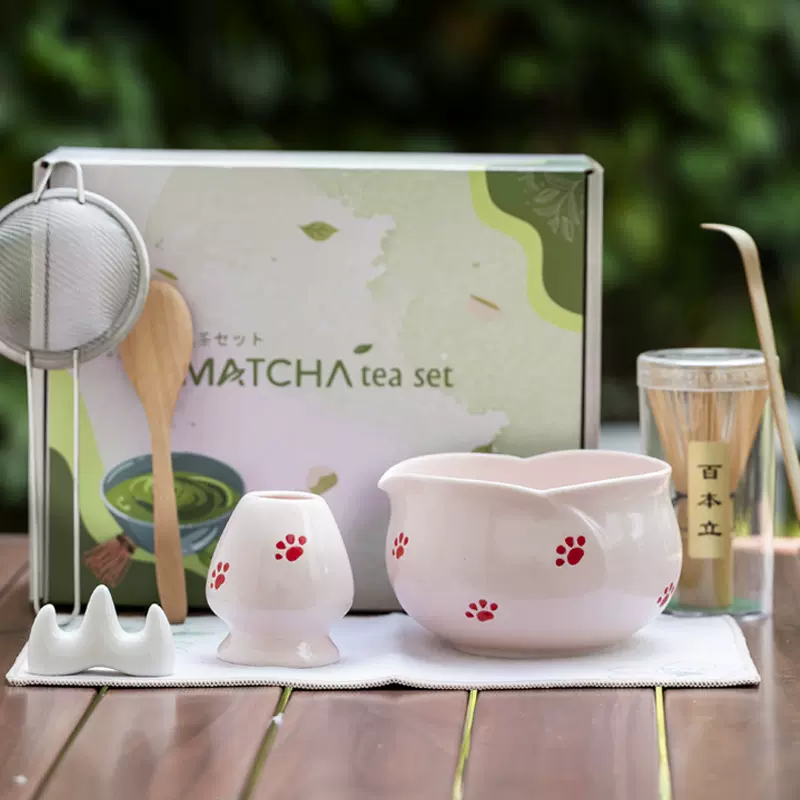 正中九件套花苞粉色抹茶碗陶瓷套装亚马逊日式百本立窑变爱心梅花