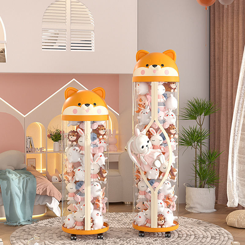 지퍼가 달린 대용량 인형 보관통, 귀여운 강아지 플러시 장난감 투명 통, 가정용 인형 보관 유물