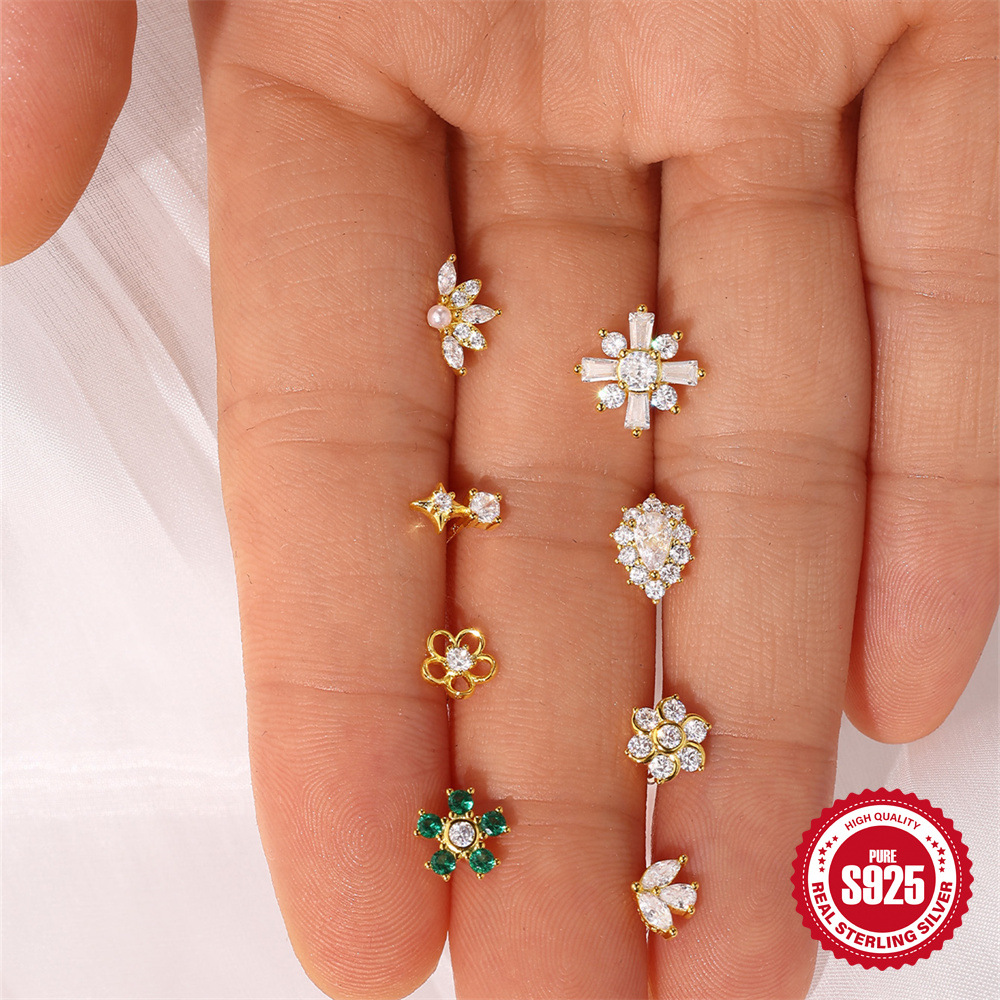 3g Weight 925 Sterling Silver Ear Needle Material Pearl, Zircon Inlay Material Earrings, Ear Studs Classification 1 Piece Quantity Daily Occasion 925 Sterling Silver Material Geometric Pattern Unisex Gender Inlay Design IG Style Style 1 Piece 925 Sterling Silver Pearl Zircon Geometric Earrings Ear Studs 14
