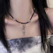 甜酷十字架吊坠串珠双层拼接项链男女感时尚气质百搭锁骨链潮