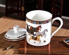 骨瓷杯子帶蓋茶杯水杯辦公杯 愛馬酒店會議泡茶杯子景德鎮瓷器