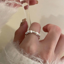 碎银子珍珠戒指女轻奢小众设计高级感尾戒弹力绳时尚个性气质指环