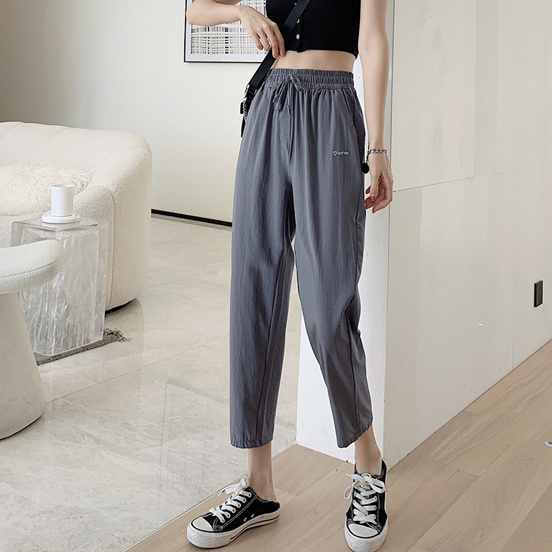 夏季新款薄荷冰爽裤女外穿爆冰裤哈伦裤薄高街ins潮小个子打底裤