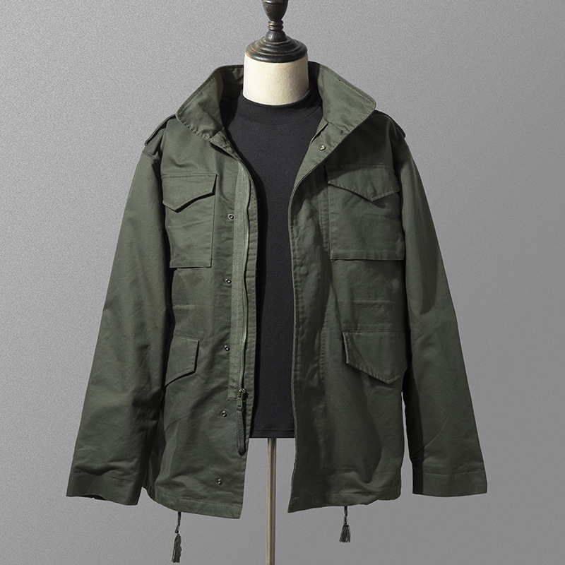 Cross-border European Code Outdoor Tooling Jacket Men's Young and Middle-aged Casual plus size Loose Cotton Multi-bag Mid-length Jacket M66