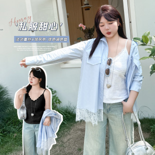 W1285 Xuanchen Plus Size Women's Summer New Fat mm Pure Color Atmosphere French Lace Suspender Top