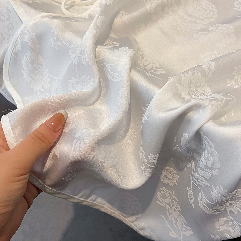 纯白色提花中国风真丝睡衣女春夏秋季季感桑蚕丝绸家居服|undefined
