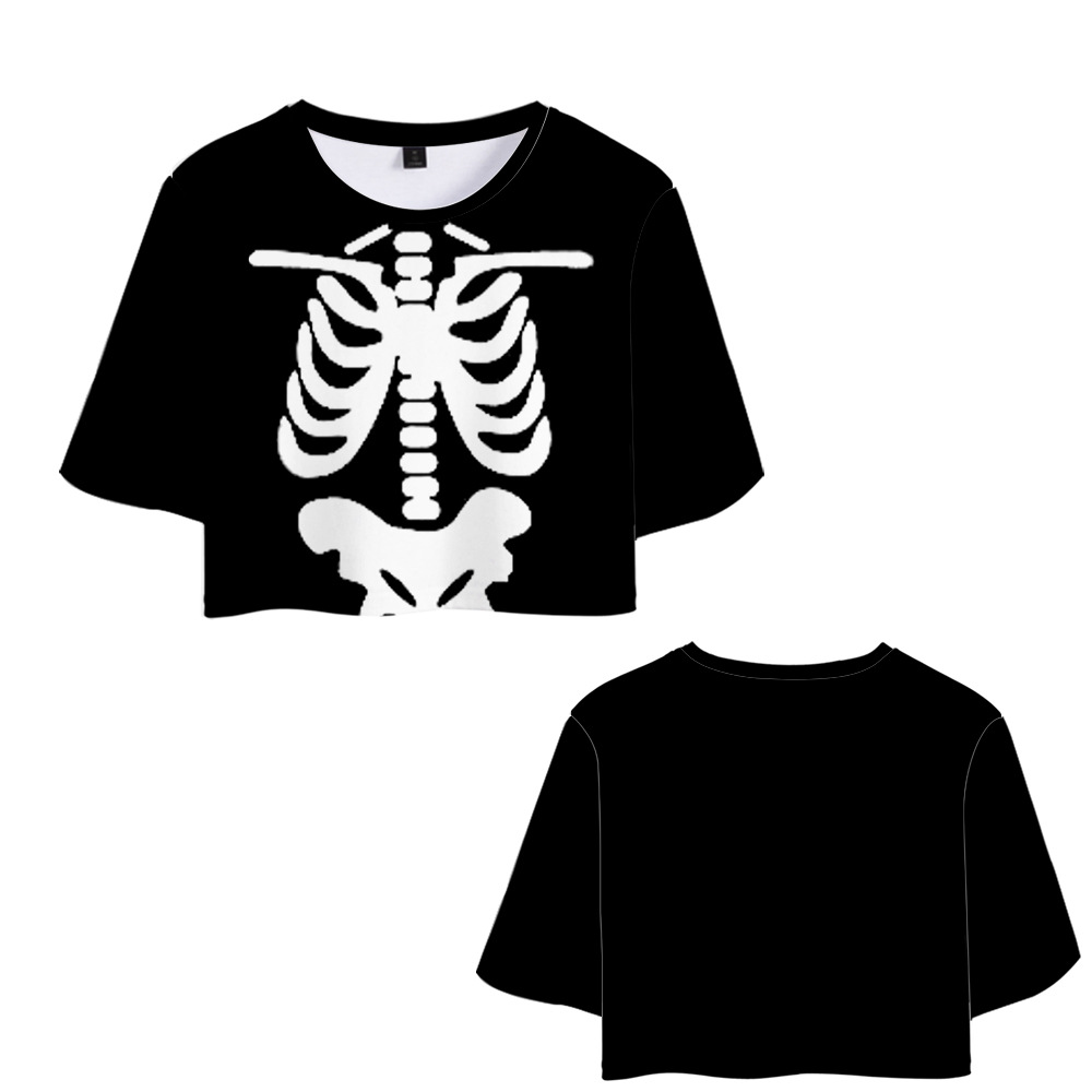 Mujeres Playeras Manga Corta Camisetas Impresión Sexy Murciélago Esqueleto Cráneo display picture 12