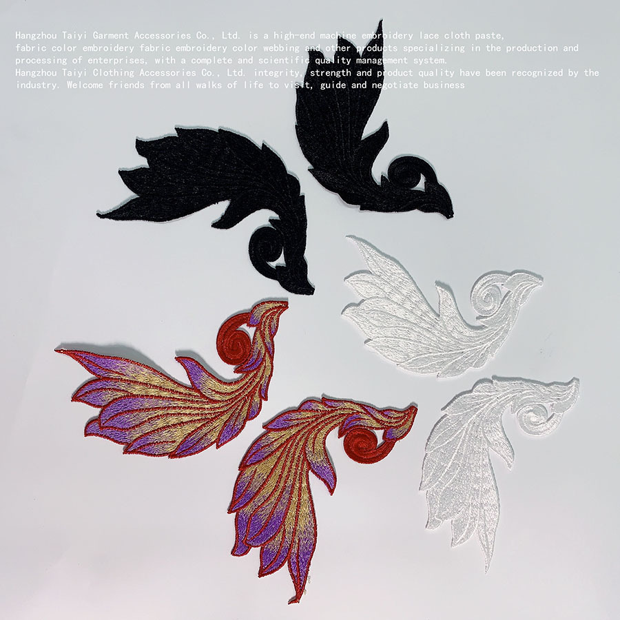 精致外单水溶蕾丝刺绣布贴民族风元素绣花补丁贴无胶小凤凰对花