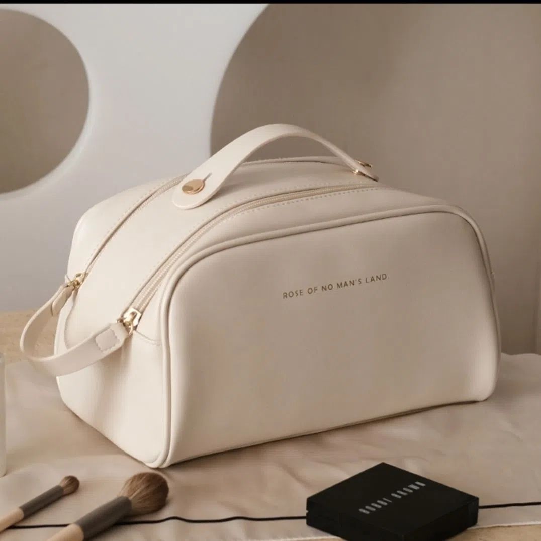 Bolsa de cosméticos de gran capacidad, sensación de alta calidad, doble cremallera, bolsa de almacenamiento de cosméticos portátil, bolsa de lavado para el cuidado de la piel portátil de viaje