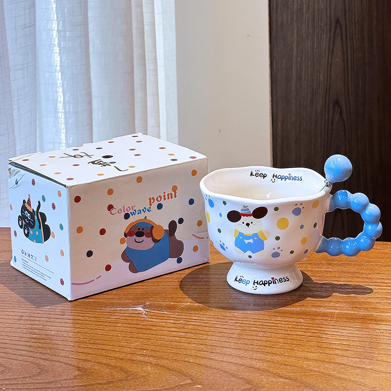 見栄えの良い子犬とウサギのマグカップ、カップルのセラミックドリンクカップ、女の子の誕生日プレゼント、オフィスコーヒーカップ|undefined
