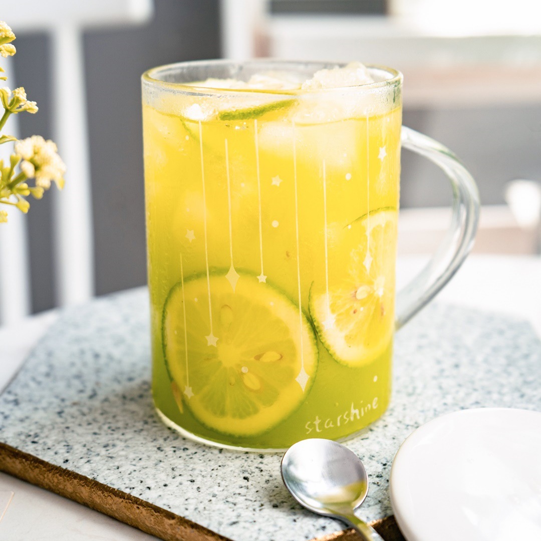 Vidrio luminoso creativo con tapa cuchara regalo transparente taza de agua cielo estrellado patrón taza japonesa Oficina