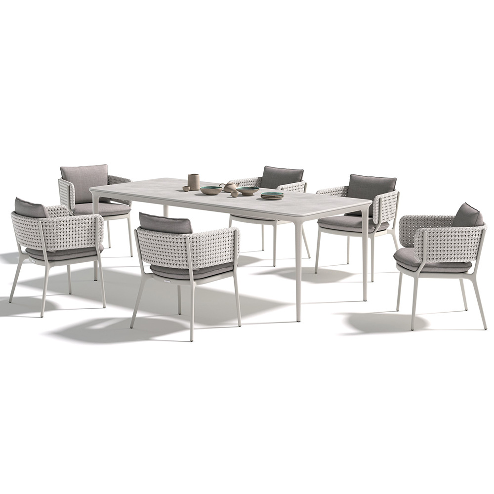 Mesa y silla de ocio al aire libre a prueba de agua y protección solar sala de sol muebles de aleación de aluminio patio jardín combinación de silla de comedor de caña image 6