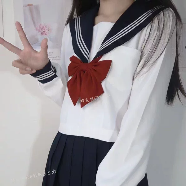 Japanese college style jk uniform basic White three long-sleeved class uniform women's sailor suit suit in stock supply