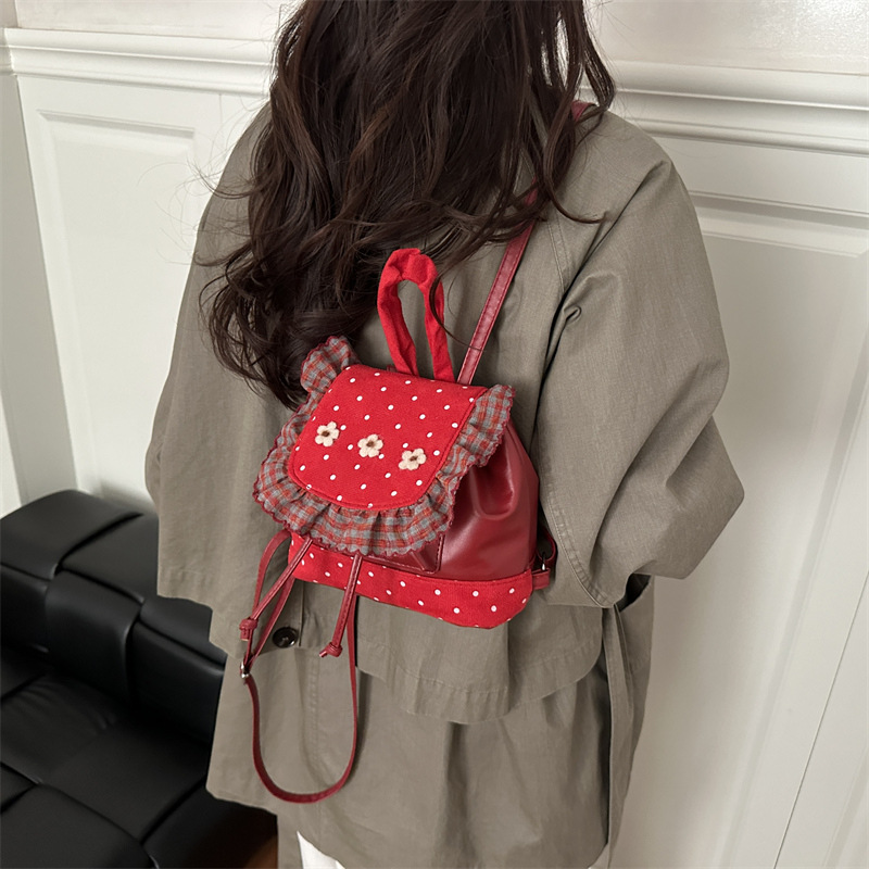 Women's Floral Polka Dot Backpack Vintage College Style Daypack_voghion.com