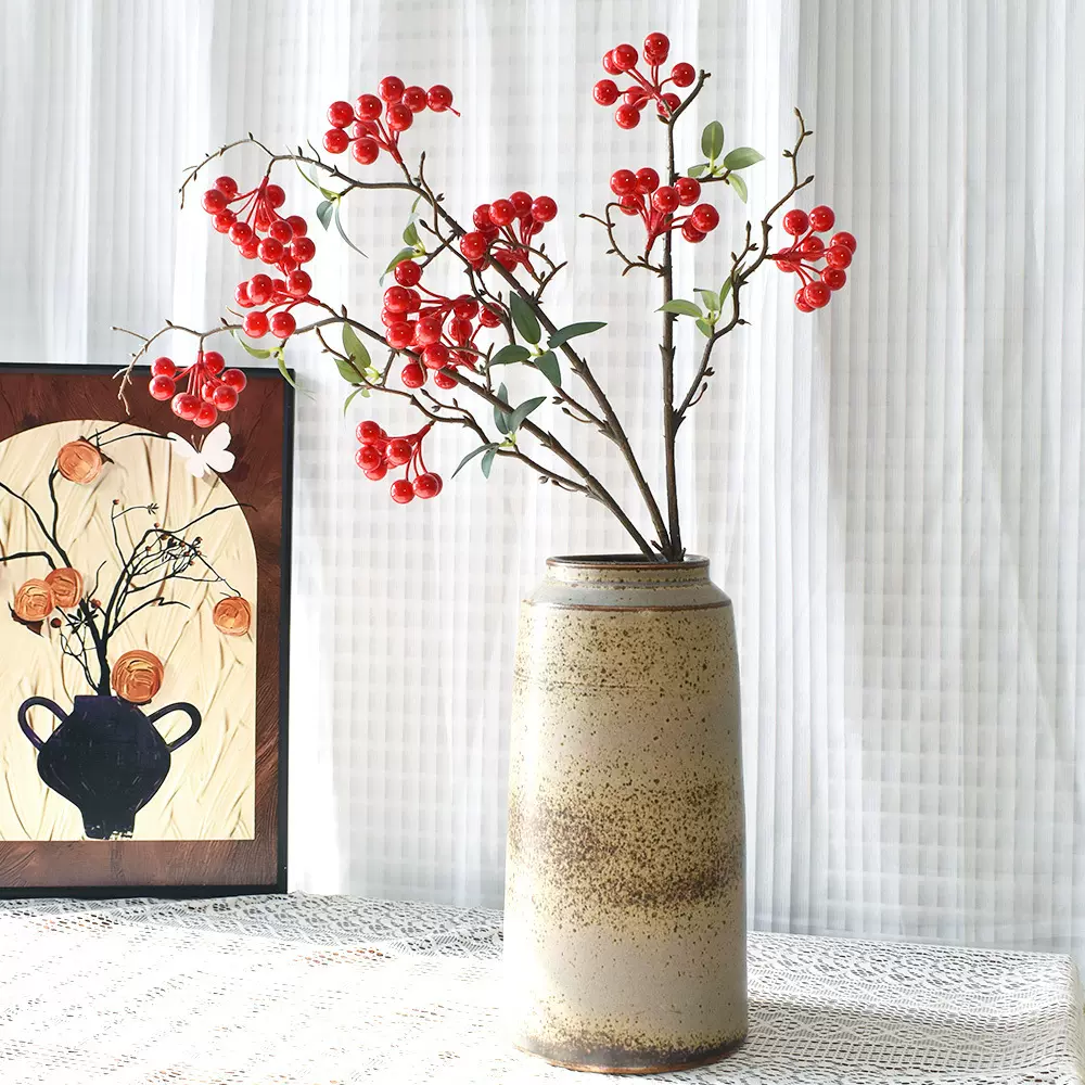年宵仿真花红果发财果仿真浆果插枝春节乔迁新装饰摆件圣诞插枝配