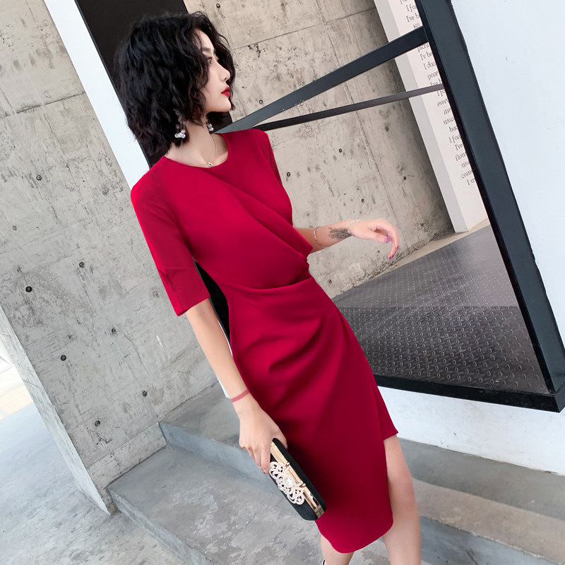 Vestido de tostadas novia verano boda vestido de noche vino rojo gente pequeña puede usar temperamento compromiso mujeres adelgazamiento