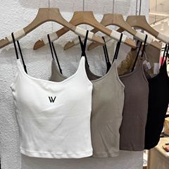 New contrasting threaded cotton with chest pad vest suspender base slim elastic suspender for women with inner chest pad vest for women