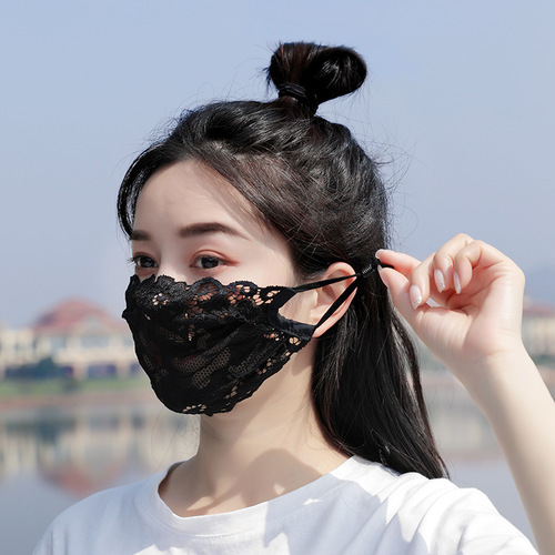Women's spring and summer lace flower embroidered thin style Ruiya adjustable ear rope mesh summer