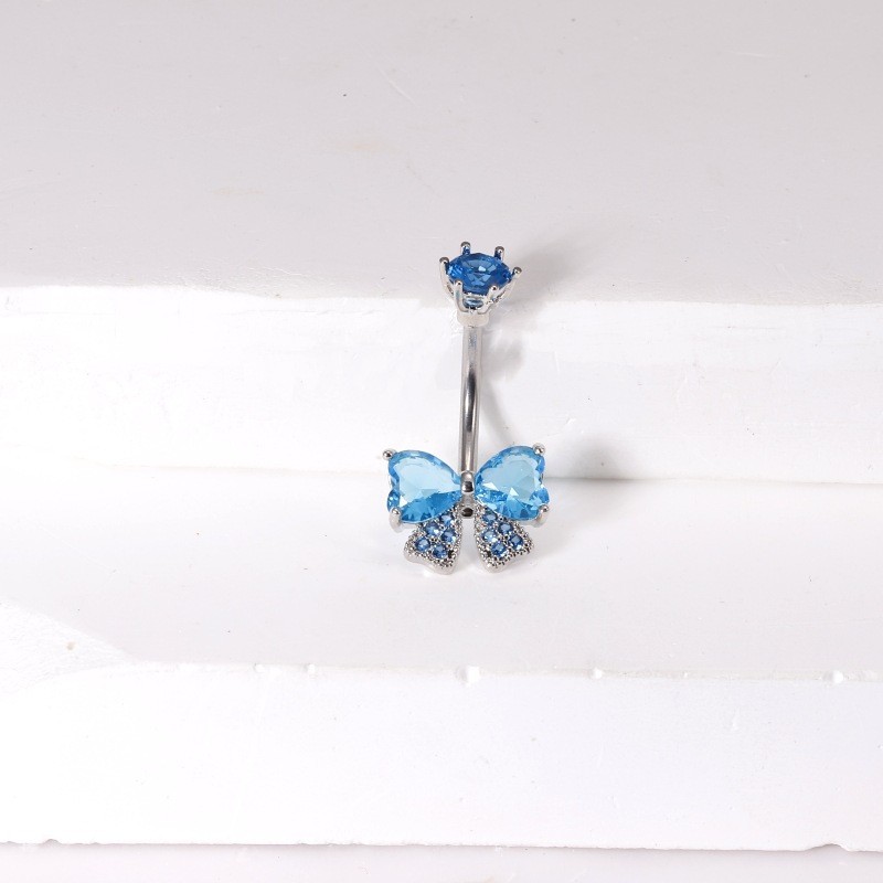Europe USA Cross-Border Amazon Love Belly Button Nail Blue Diamond Zircon Female Navel Ring Hot Girl Piercing Jewelry detail image 10
