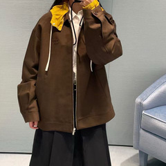 【深圳南油】m长袖外套字母贴布绣撞色拼接连帽男女同款夹克外套