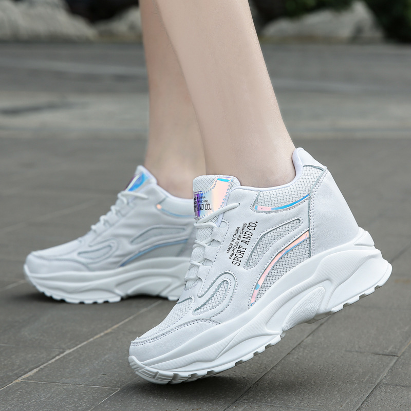 Trendy Dad Sneakers for Women, Spring and Autumn New Breathable Mesh Women's Sports Shoes, Height-Increasing Women's White Shoes