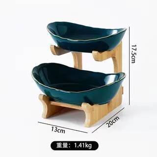 Nórdico simple cesta de frutas creativo de doble capa de múltiples capas plato de fruta con cajón de cerámica placa de fruta seca estante de bambú hogar plato de aperitivos