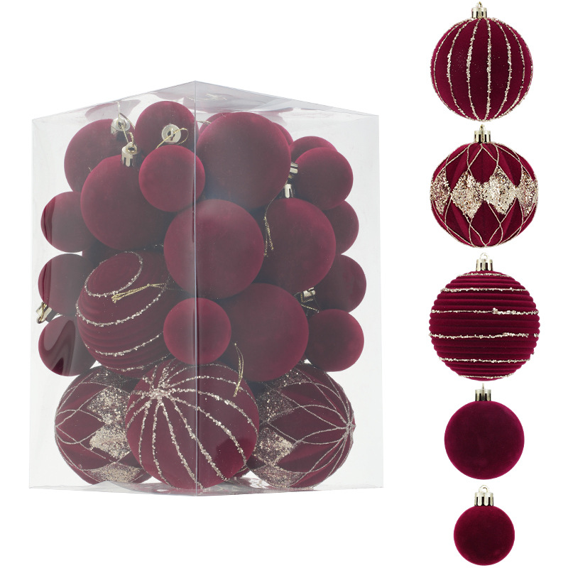 Nuevo balón de Navidad de barril flocado bola de plástico ligera de lujo de alta calidad pintura bola de Navidad árbol colgante bola decoración