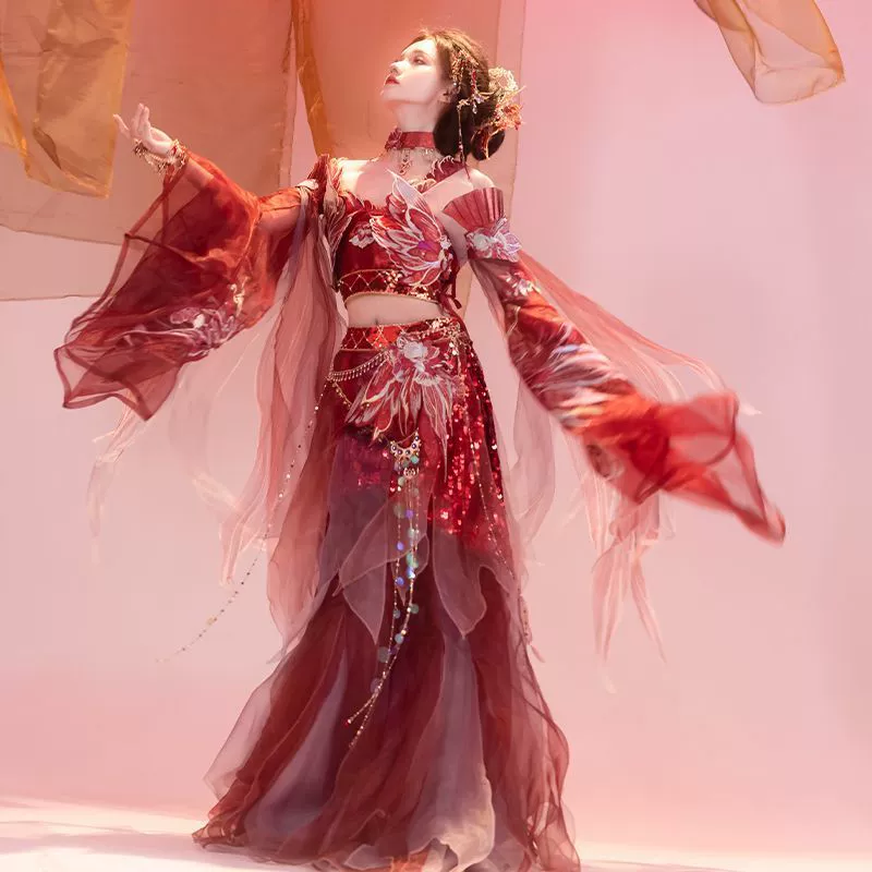 Подлинный оригинальный Hanfu женский 2025 Новый Дуньхуан Экзотические ветры тяжелый стиль с вышивкой с большими рукавами