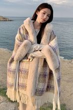 毛呢斗篷外套女冬季新款高级感流苏拼接加绒加厚保暖披肩呢大衣