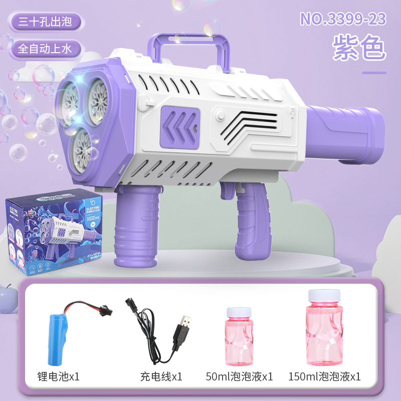 Tiktok venta caliente pistola de burbujas de agua automática de 30 agujeros pistola de burbujas eléctrica de juguete de ocio para niños al por mayor