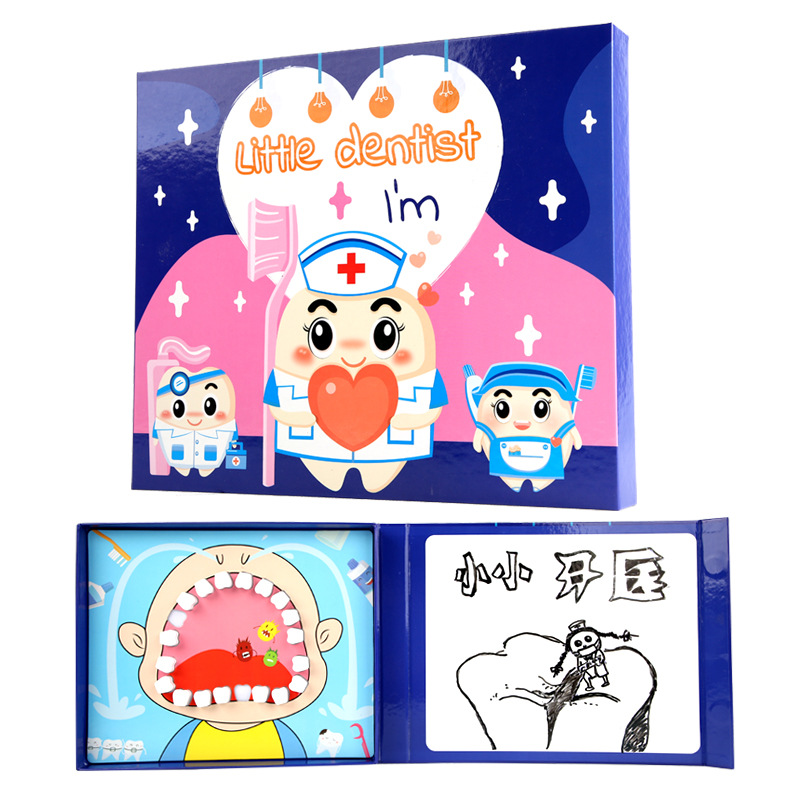 Simulación de madera para niños Juego de dentista pequeño Juego de cepillado de dientes para bebés, cuidado de dientes, educación temprana, juguete para médicos pequeños