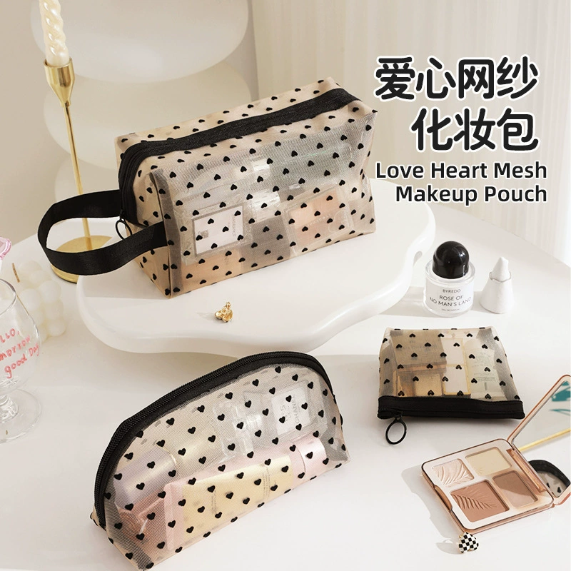 Новая косметичка в форме сердца, большая вместительная сетчатая косметичка, женская сумка в стиле ins, дорожная компактная косметичка