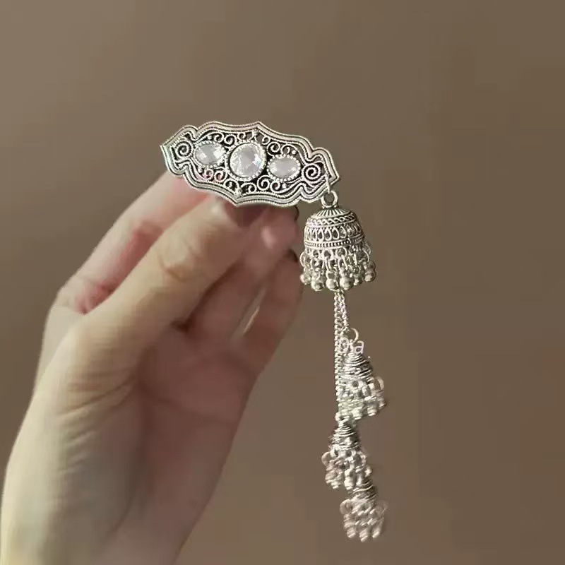 璀璨星河~黑曜石闪钻名族风铃铛流苏发夹女感甜美前额侧边夹包邮|undefined
