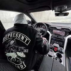 アメリカの高街野球服ジャケットの新型秋の悪犬刺繍皮袖潮牌ゆるい機関車コート